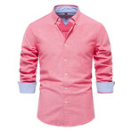 SH700-PINK // Long Sleeve Button Up Shirt // Pink (L)