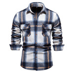 SH702-NAVY-BLUE // Plaid Long Sleeve Button Up Shirt // Navy Blue (S)