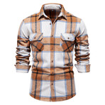 SH702-KHAKI // Plaid Long Sleeve Button Up Shirt // Khaki (M)