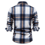 SH702-NAVY-BLUE // Plaid Long Sleeve Button Up Shirt // Navy Blue (M)