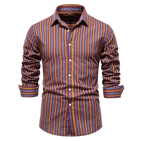 SH706-LILAC // Stirped Long Sleeve Button Up Shirt // Lilac (XS)