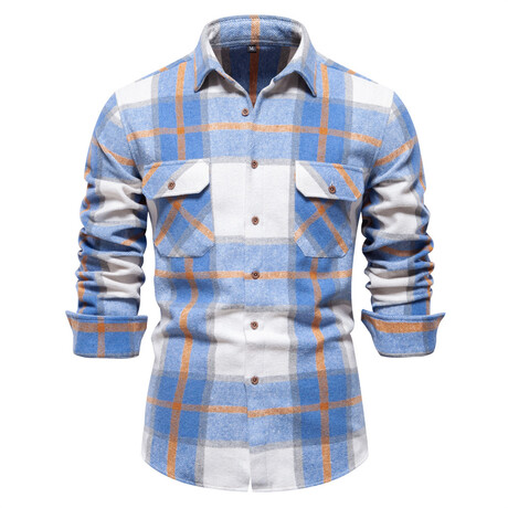 SH702-BLUE // Plaid Long Sleeve Button Up Shirt // Blue (XS)