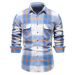 SH702-BLUE // Plaid Long Sleeve Button Up Shirt // Blue (S)