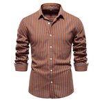 SH706-BROWN // Stirped Long Sleeve Button Up Shirt // Brown (XS)