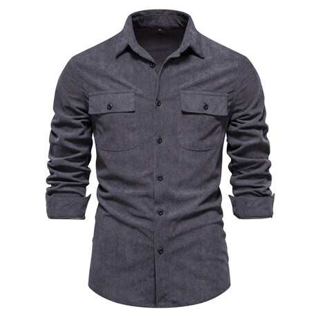 SH699-DARK-GRAY // Corduroy Long Sleeve Button Up Shirt // Dark Gray (XS)