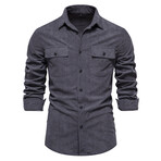 SH699-DARK-GRAY // Corduroy Long Sleeve Button Up Shirt // Dark Gray (S)