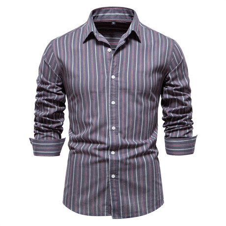 SH706-GRAY // Stirped Long Sleeve Button Up Shirt // Gray (XS)