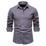 SH706-GRAY // Stirped Long Sleeve Button Up Shirt // Gray (S)