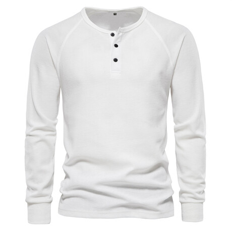 TW401-WHITE // Long Sleeve Henley T-shirt // White (XS)