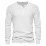 TW401-WHITE // Long Sleeve Henley T-shirt // White (M)