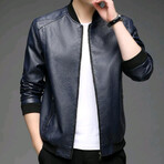 AFLJ-005 // Faux Leather Jackets // Navy Blue (M)