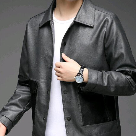 AFLJ-021 // Faux Leather Jackets // Grey-Black (M)