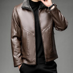 AFLJ-003 // Faux Leather Jackets // Brown (2XL)
