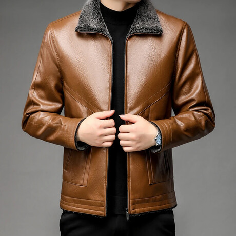 AFLJ-002 // Faux Leather Jackets // Caramel (M)