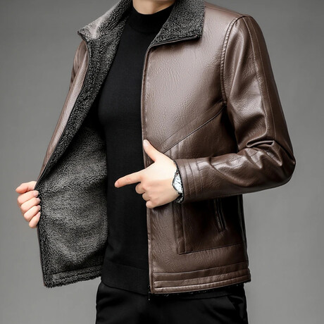 AFLJ-003 // Faux Leather Jackets // Brown (M)