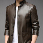 AFLJ-018 // Faux Leather Jackets // Dark Brown (L)