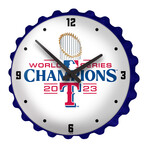 Texas Rangers World Series Champs // Bottle Cap Wall Clock (Blue)