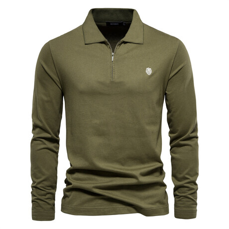 Long Sleeve Quarter Zip Polo Shirt // Army Green (XS)