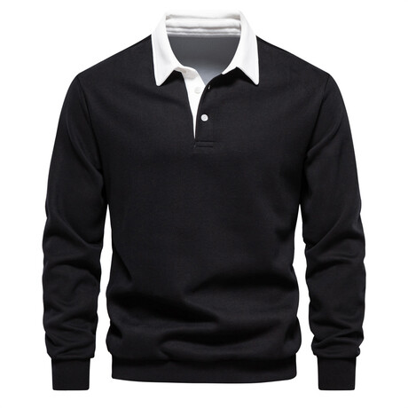 Long Sleeve Polo Sweatshirt // Black (XS)