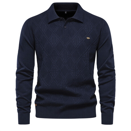 Long Sleeve Polo Shirt // Navy Blue (XS)