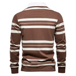 PL218-COFFEE // Striped Long Sleeve Polo Shirt // Coffee (XS)