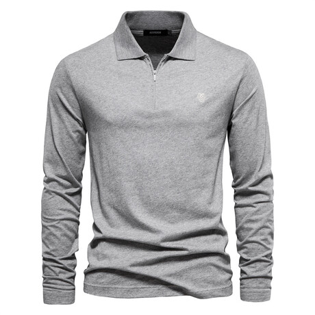 Long Sleeve Quarter Zip Polo Shirt // Light Gray (XS)