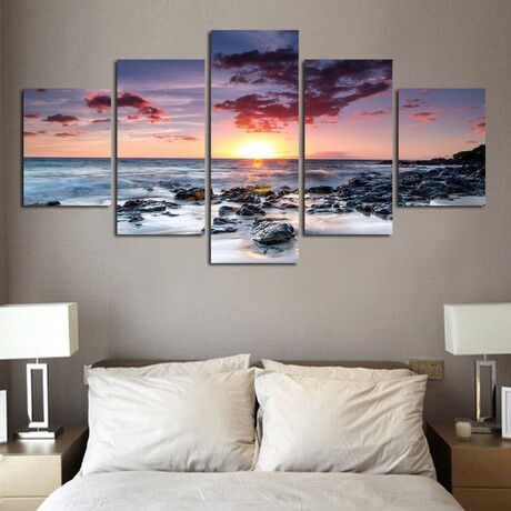 Framed Canvas Print Pentaptych Pictures // Gorgeous Summer Sunset Water