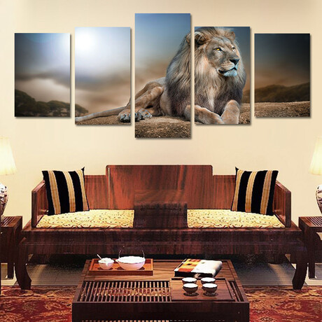 Framed Canvas Print Pentaptych Pictures // Male Lion Figure