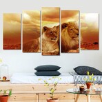 Framed Canvas Print Pentaptych Pictures // Lion Gods