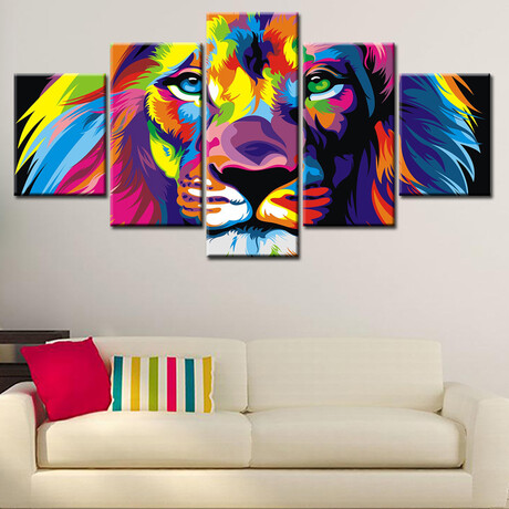 Framed Canvas Print Pentaptych Pictures // Rainbow Lion