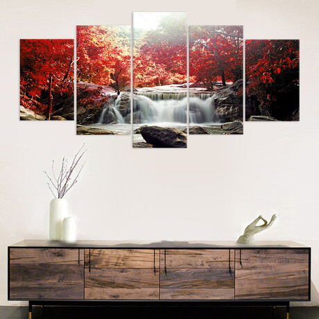 Framed Canvas Print Pentaptych Pictures // Summer Waterfall