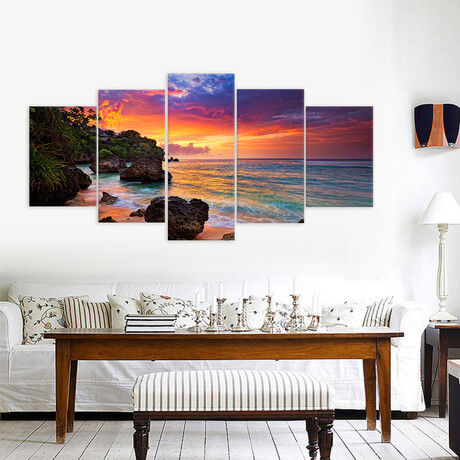 Framed Canvas Print Pentaptych Pictures // Coloful Beach