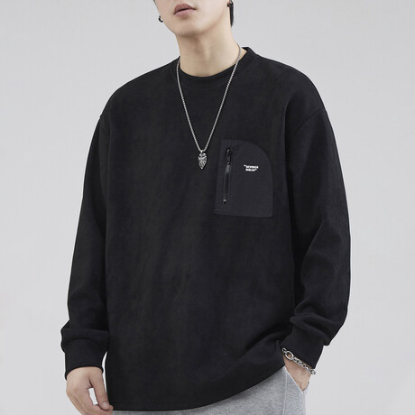 Sweatshirt with Zip Up Front Pocket // Black (XS)
