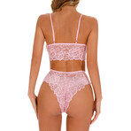 V-Neck Lace Brallete + Panty // Pink (XL)