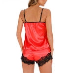 Lace Camisole + Short // Black + Red (L)