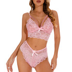 V-Neck Lace Brallete + Panty // Pink (3XL)