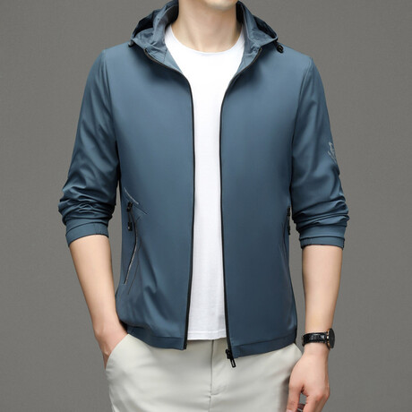 Zip Up Hooded Jacket // Gray Blue (XS)