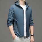 Zip Up Hooded Jacket // Gray Blue (S)