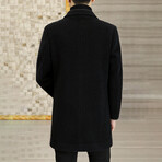Imitated Wool Blends Contrasting Stripes Long Coat // Black (M)