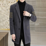 Imitated Wool Blends Contrasting Stripes Long Coat // Dark Gray (M)