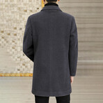 Imitated Wool Blends Contrasting Stripes Long Coat // Dark Gray (S)