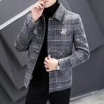 Imitated Mink Wool Jackte Plaid Pattern // Gray (L)