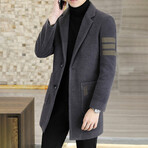 Imitated Wool Blends Contrasting Stripes Long Coat // Dark Gray (S)