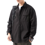 Button Up Shirt Jacket // Black // Style 2 (L)