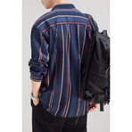 Button Up Shirt Jacket // Navy Blue + Stripes (M)