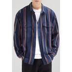 Button Up Shirt Jacket // Navy Blue + Stripes (XL)