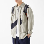 Button Up Shirt Jacket // Light Gray + Black Print (XL)