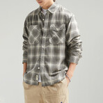 Button Up Shirt Jacket // Plaid Light Gray (XS)