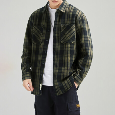 Button Up Shirt Jacket // Plaid Green (XS)