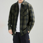 Button Up Shirt Jacket // Plaid Green (XL)